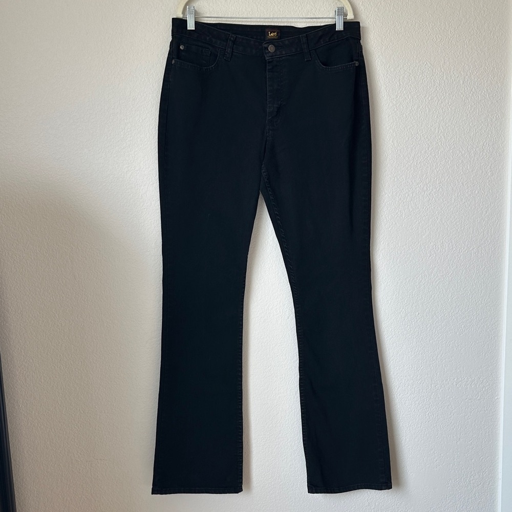 Lee Black Bootcut Jeans Size 14L Long Mid Rise Stretch Denim Classic